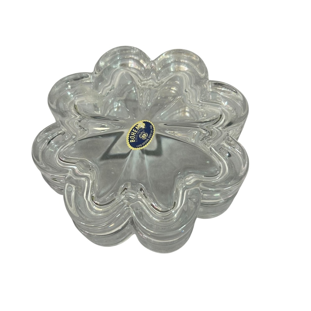 Bohemia Crystal Heavy Lead Glass Clover Leaf Shape Clear Vintage